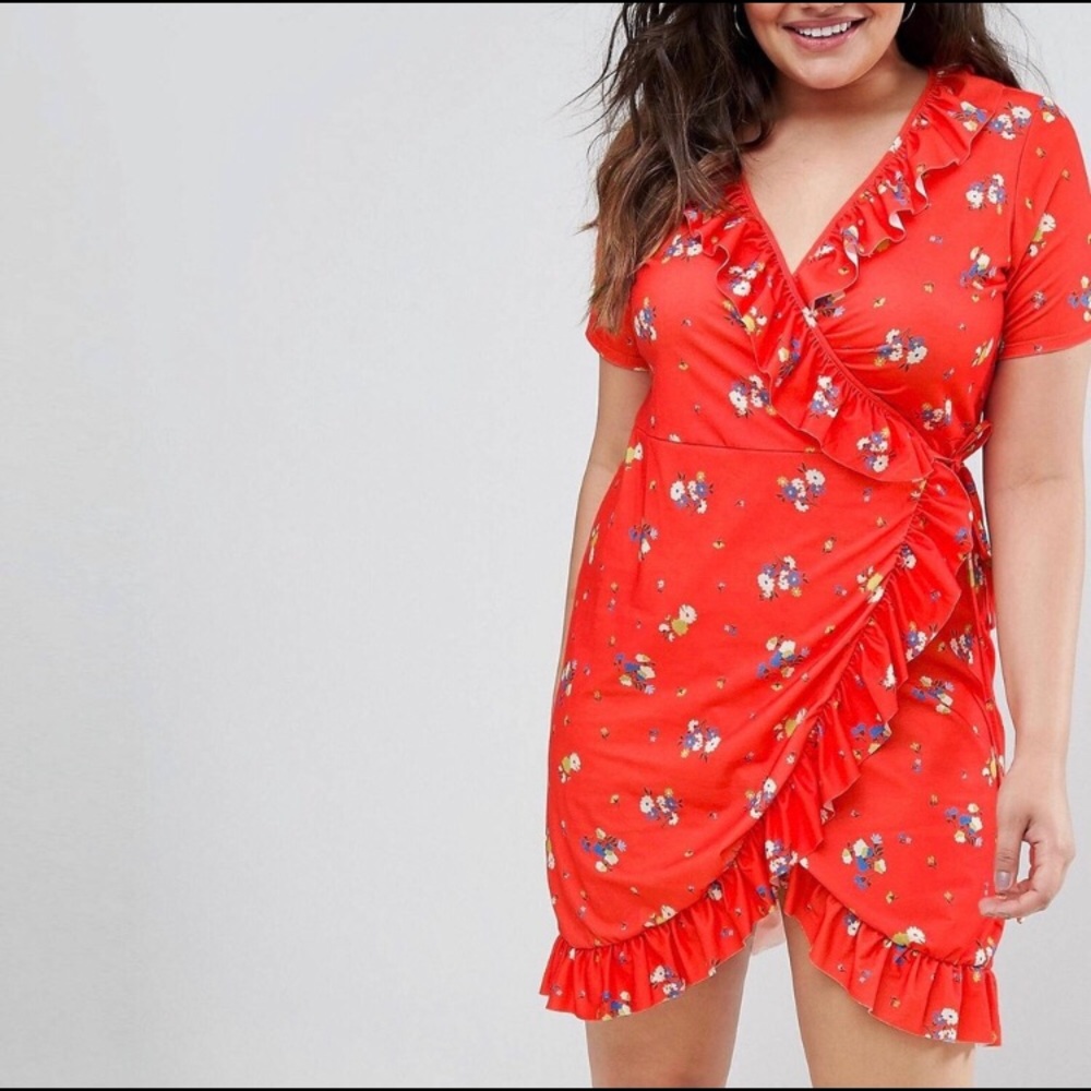 ASOS red- orange wrap dress size 4